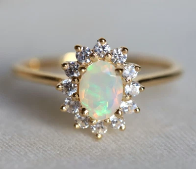 Natural Fire Opal Gemstone Ring 10k Solid Gold Gift Size Available - Image 1 of 4