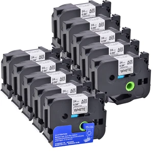 10x Compatible with Brother TZ TZe-251 ruban étiqueteuse Noir sur blanc 24mm - Afbeelding 1 van 6