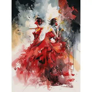 Flamenco Music Dancers Dancing Stage Red Dresses Canvas Poster Print Picture Art - Picture 1 of 6