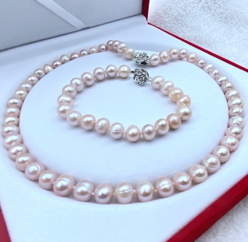 VETEMENTS Collana di perle d'acqua dolce viola chiaro naturale 8 9 mm 18" + bracciale 7 5" set