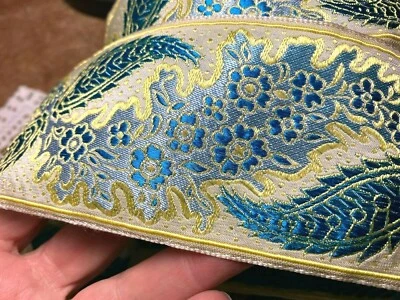 Cinta vintage jacquard bordada años 1900 2 1/4" seda 1yd hecha en Francia Foto 1 de 4