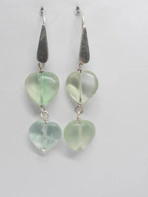 Orecchini pendenti con CUORE in FLUORITE e ARGENTO 925 - amo - pietra dura - - Immagine 1 di 4