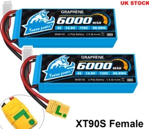2x Yowoo 4S 6000mAh 150C XT90S 14.8V Lipo Battery - Picture 1 of 6