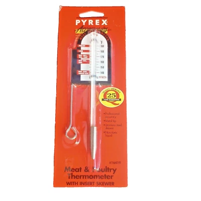 New 1996 Pyrex Accessories Meat & Poultry Thermometer With Insert Skewer # 16419 - Image 1 of 4