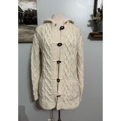 Cárdigan Icelandic Design Crema Cable Tejido Capucha Botón Palanca Botón Ágata Med Foto 1 de 4