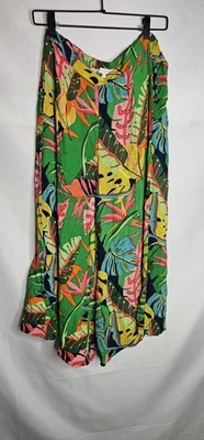 Olivaceous Boho Tropical Palazzo Wide Leg Pants Women's Medium Green Leaf Resort - Image 1 of 4