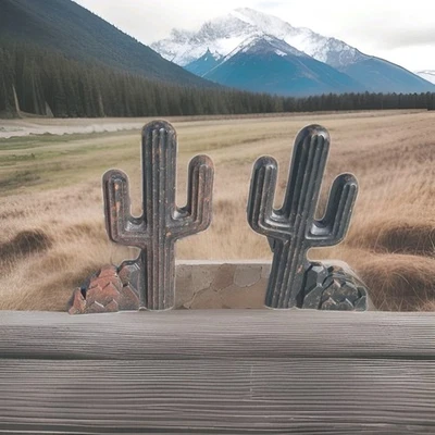 Vintage  Fireplace Southwest Cast Iron Cacti Cactus Andirons, Free Ship - Image 1 of 4