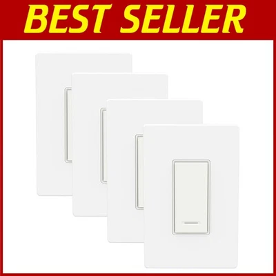 Smart Home Light Switch with Timer - Neutral Wire, Remote & App Control, 4 Pack - Image 1 of 4