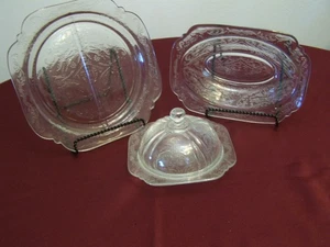 CrystalDepression Glass Servizio Piatti 4 Pezzi, Piatto Coperchio Burro/Formaggio con Scatola - Foto 1 di 14