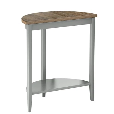Justino Half Moon Wooden Console Table with Bottom Shelf in Gray Oak - Image 1 of 4