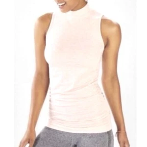 Fabletics Kathie ärmelloses Tanktop mit hohem Stehkragen pfirsichfarben Größe Medium geraffte Seiten - Bild 1 von 4