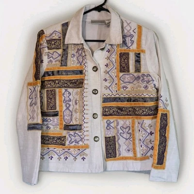 Chaqueta De Colección Draper’s & Damon’s PL 90s Y2K Blanco Bordado Patchwork Botón Foto 1 de 4