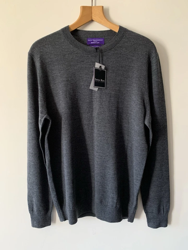 Savile Row Merino Wool Jumper Size Large 21” Pit Grey Smart Casual New Gift - Image 1 of 4