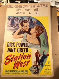 Station West Rare Original 1948 Window Card Dick Powell Jane Greer - Picture 1 of 8