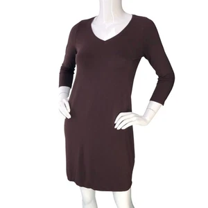 Eileen Fisher Kleid Damen Petite PP Viskose Stretch V-Ausschnitt 3/4 Arm braun - Bild 1 von 14