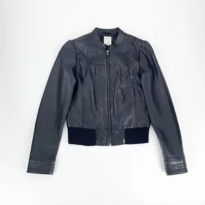 Halogen Black Leather Full Zip Long Sleeve Lined Jacket Coat Top Womens S - Picture 1 of 5
