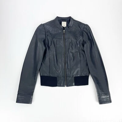 Halogen Black Leather Full Zip Long Sleeve Lined Jacket Coat Top Womens S - Image 1 of 4