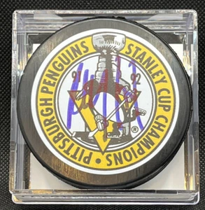 HOFer PAUL COFFEY Autogramm Stanley Cup Champions Puck Pinguine 🔥 - Bild 1 von 2