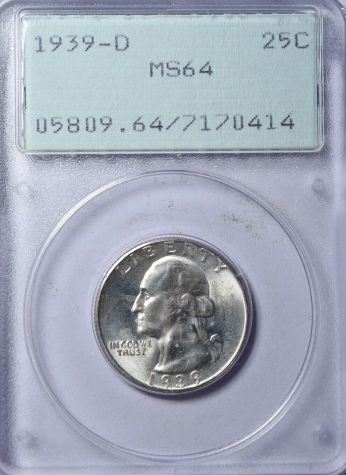 1939-D WASHINGTON QUARTER ~BLAST WHITE GEM IN IMMACULATE OGH RATTLER! PCGS MS64! - Image 1 of 4