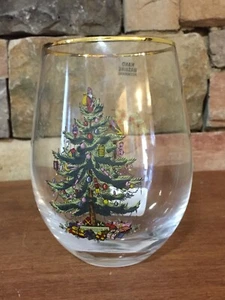 Spode ~ Christmas Tree ~ stielloses Weinglas ~ Goldrand ~ Neu mit Etikett - Bild 1 von 4