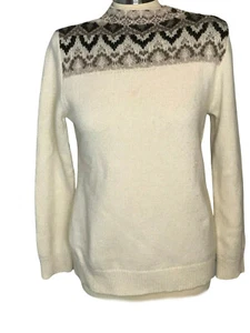Coldwater Creek 8, Maglione Fair Isle beige con perline e bottoni, nylon/lana - Foto 1 di 11