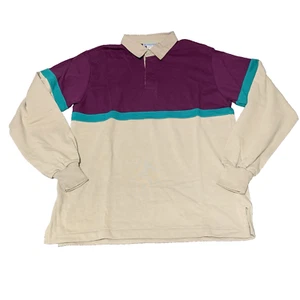 B.J Barrett Vintage Polo Shirt Long Sleeve Collar Button Colorblock Burgundy/Tan - Picture 1 of 7