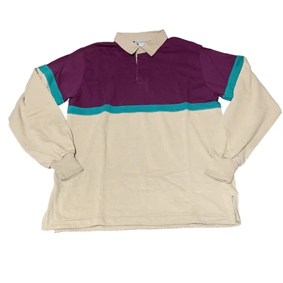 Camisa Polo B.J Barrett Vintage Manga Larga Cuello Botón Bloque de Color Borgoña/Tostado Foto 1 de 4