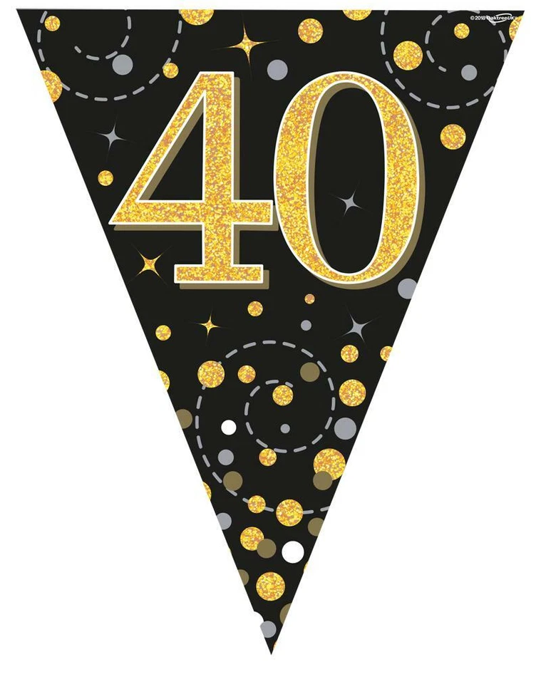40 Cumpleaños Oro Negro Bunting Bandera Bandera Bandera Edad 40 Fiesta Decoración Foto 1 de 1