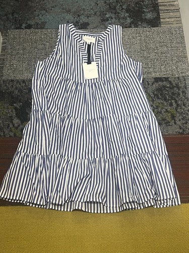 Abito Kenzo Tuckernuck Pomander Place blu bianco cotone popeline XXL nuovo con etichette