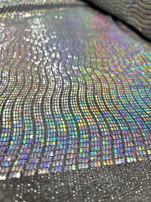 Silver Holographic Sequins Fabric By Yard Sparkly Stretchy Wedding Stage Dress - Image 1 of 4