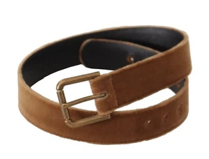 DOLCE & GABBANA Belt Brown Velvet Bronze Vintage Logo Metal Buckle s. 65cm /26in - Picture 1 of 8