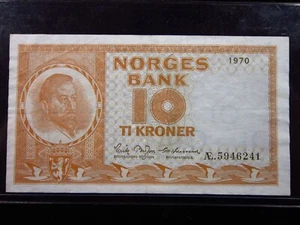 NORWAY 10 Kroner 1970 Norges Bank World Banknotes Money h6241 - Picture 1 of 2