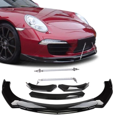 Alerón labial de parachoques delantero negro brillante + varillas de puntal para Porsche 911/Carrera GT Foto 1 de 4