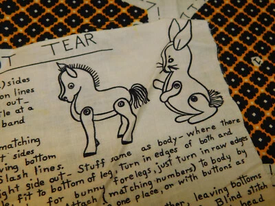 Vintage 1940s CUT & SEW Fabric PANEL Stuffed BUNNY RABBIT Jointed Toy - Image 1 of 4