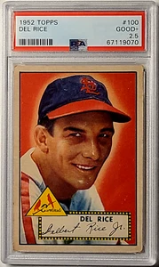 1952 topps red back # 100 del rice centered good psa 2.5 - Bild 1 von 2