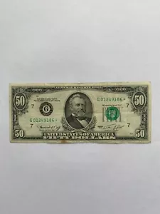 1974 Fifty Dollar $50 Star Note Used U.S. Currency Serial Number # G01249186* - Picture 1 of 8