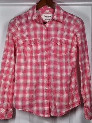 Aeropostale Eighty-Seven Women Sz Small Button Up Shirt Pink Plaid Boyfriend Fit - Image 1 of 4