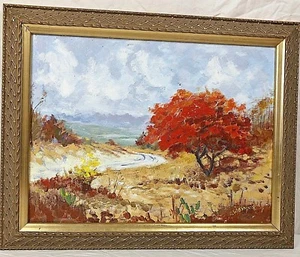 Pintura enmarcada de tierra de matorrales brumosos con naranja vibrante firmado por E. Wooding? - Imagen 1 de 9
