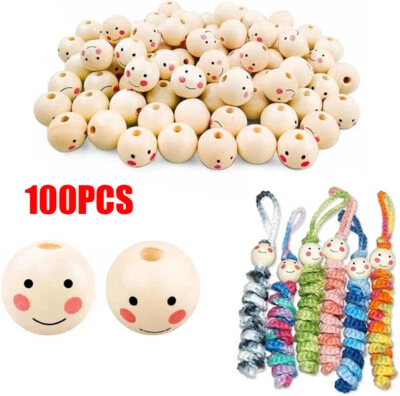 100 Stück Holzperlen mit Gesicht Holzperlen Rund 14mm 20mm Holzperlen Basteln - Bild 1 von 4