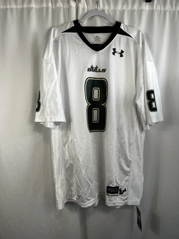 South Florida Bulls USF Football Jersey Under Armour White #8 XL Heat Gear Cover