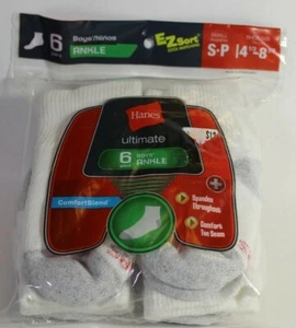 6 Pairs Hanes Ultimate Boys Ankle Socks size Small 4.5-8.5 shoe size - Picture 1 of 3