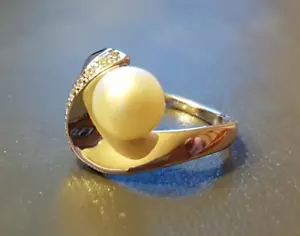 Anello In Argento Massiccio 950/1000, Perla Di Cultura E Strass - Taglia 54 - Foto 1 di 5