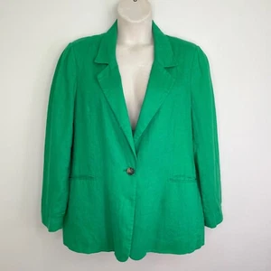 Sussan womens blazer jacket size 16 green linen cotton lined front pockets - Picture 1 of 9