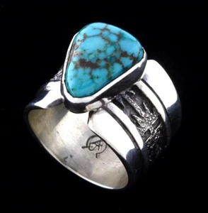 7.75 - Natural Cripple Creek Turquoise Ring By Navajo Artist Al Joe - Picture 1 of 4
