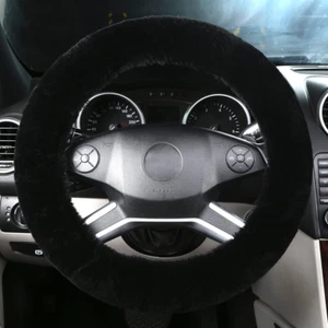 Natural Fur Wool Sheepskin Fuzzy Black car Steering Wheel Cover, Fluffy Soft Pro - Picture 1 of 12
