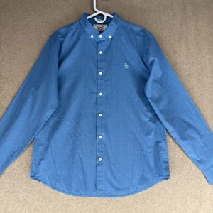 Original Penguin Men Size XL Blue Check Heritage Slim Fit Long Sl Casual Shirt - Picture 1 of 16