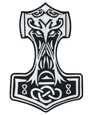 Thor's Hammer Iron-on & Sew-on Back Patch | Viking Norse Mythology God Logo - Image 1 of 4