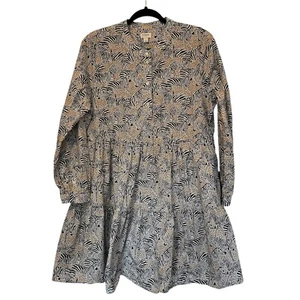 Women's J Crew Zebra Safari Cotton Long Sleeve Tiered Dress Dress Size L - Picture 1 of 6