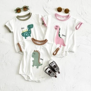 Baby Boys Girls Babygrow Bodysuits Dinosaur Print Infant Jumpsuit Toddler Summer - Picture 1 of 34