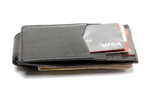 Leather Slim Design Magnetic Money Clip 3 Credit Card Holder Black Men's Wallet - Picture 1 of 4